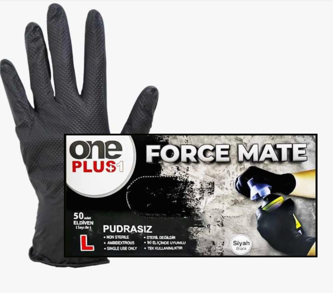 ONE PLUS PUDRASIZ SİYAH FORCE MATE NİTRİL ELDİVENİ LARGE