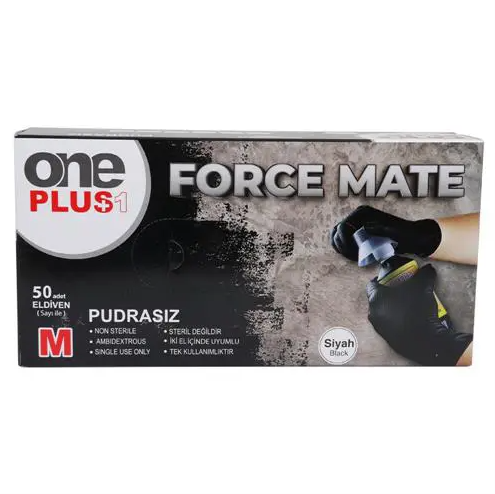 ONE PLUS PUDRASIZ SİYAH FORCE MATE NİTRİL ELDİVENİ MEDİUM